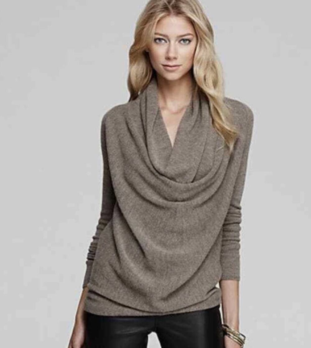 Vince Beige Camel Oversized Draped Cowl Neck Wool Off-Shoulder Sweater XS
